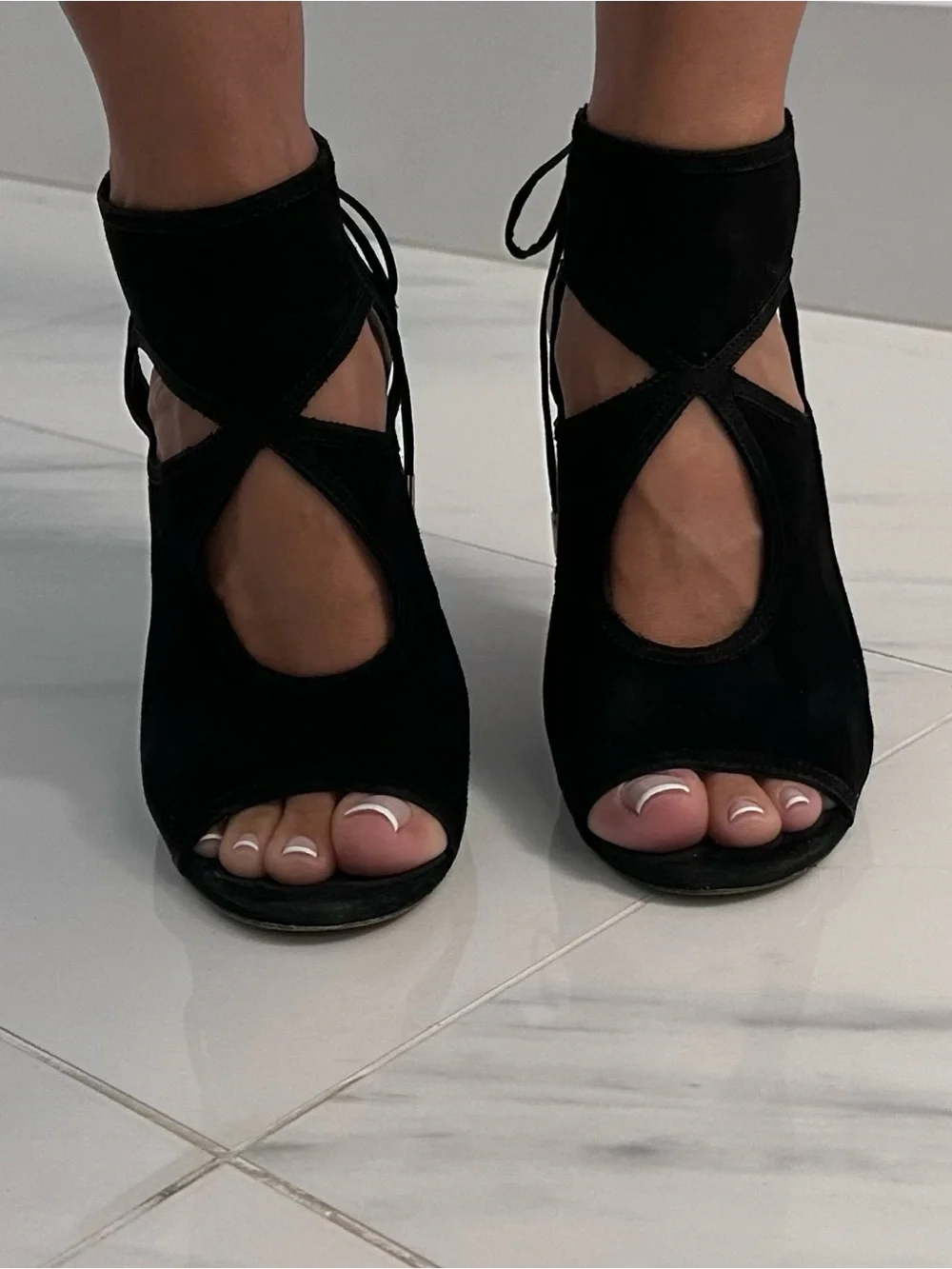 Aquazzura Black Suede Cutout Lace-Up Stiletto Heels